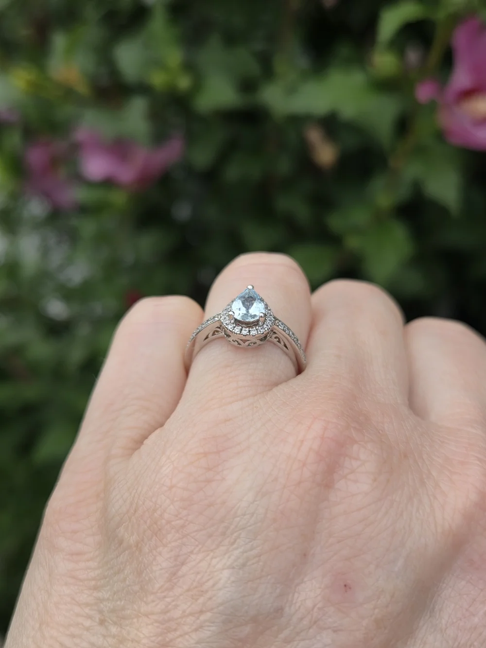 Sterling Silver Aquamarine Halo Ring
